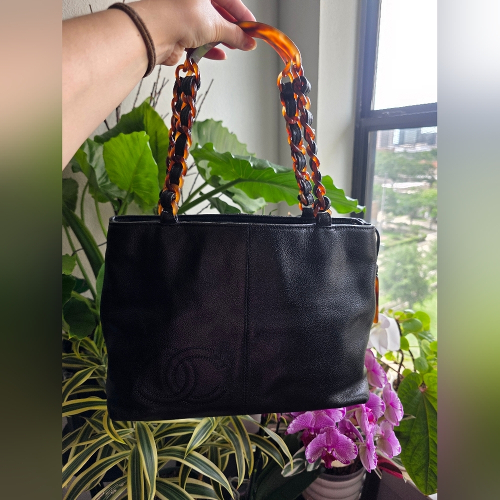 Chanel Black Caviar Handbag with Tortoise Shell Chain